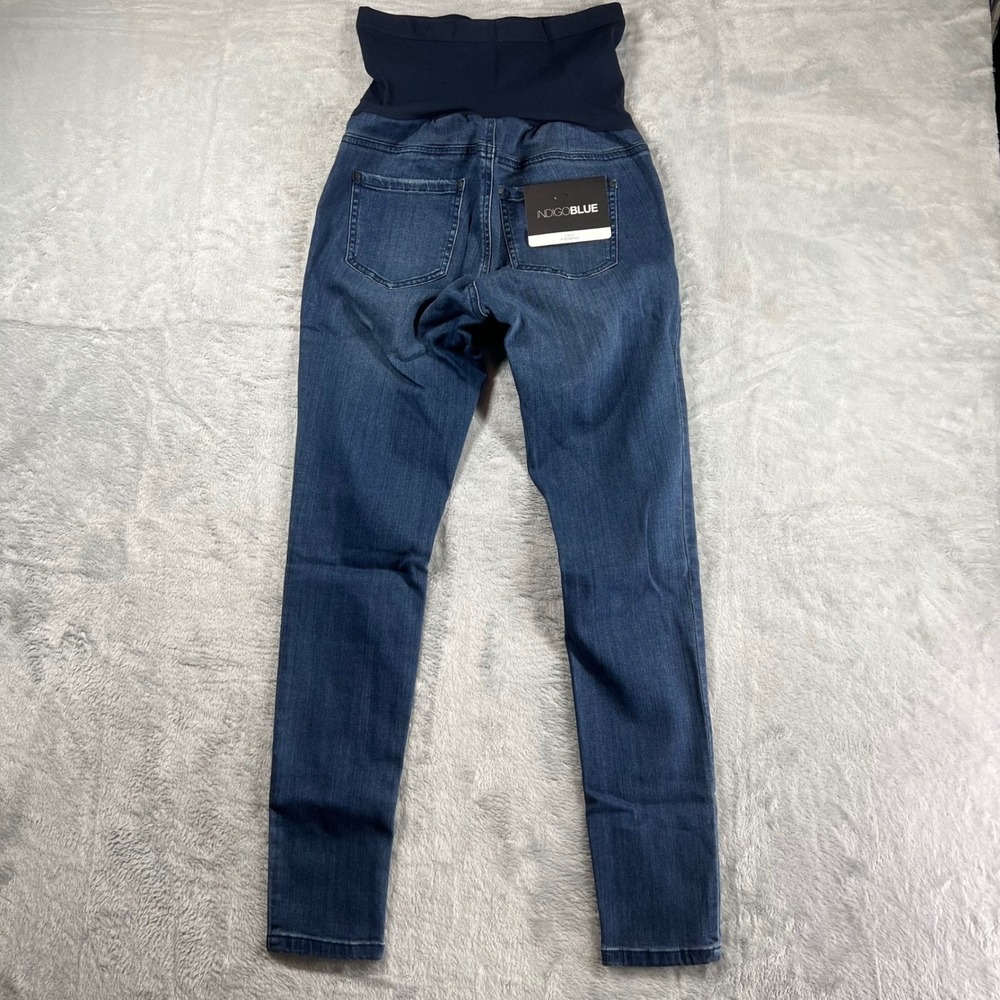 Indigo Blue Maternity Ankle Skinny Jeans Secret Fit Belly Distressed Blue Small - Picture 2 of 8